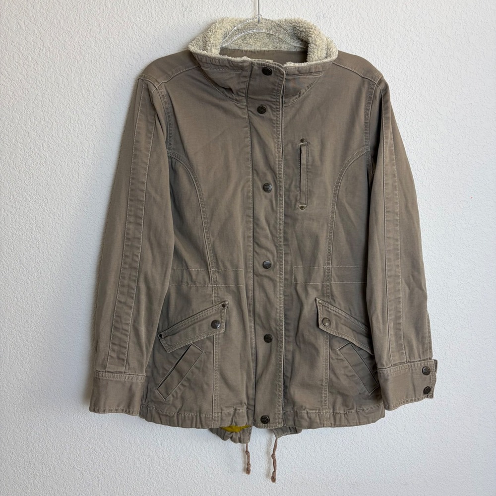 Royal Robbins Womens Khaki Taupe Canvas Utility Jacket Sherpa Collar Small